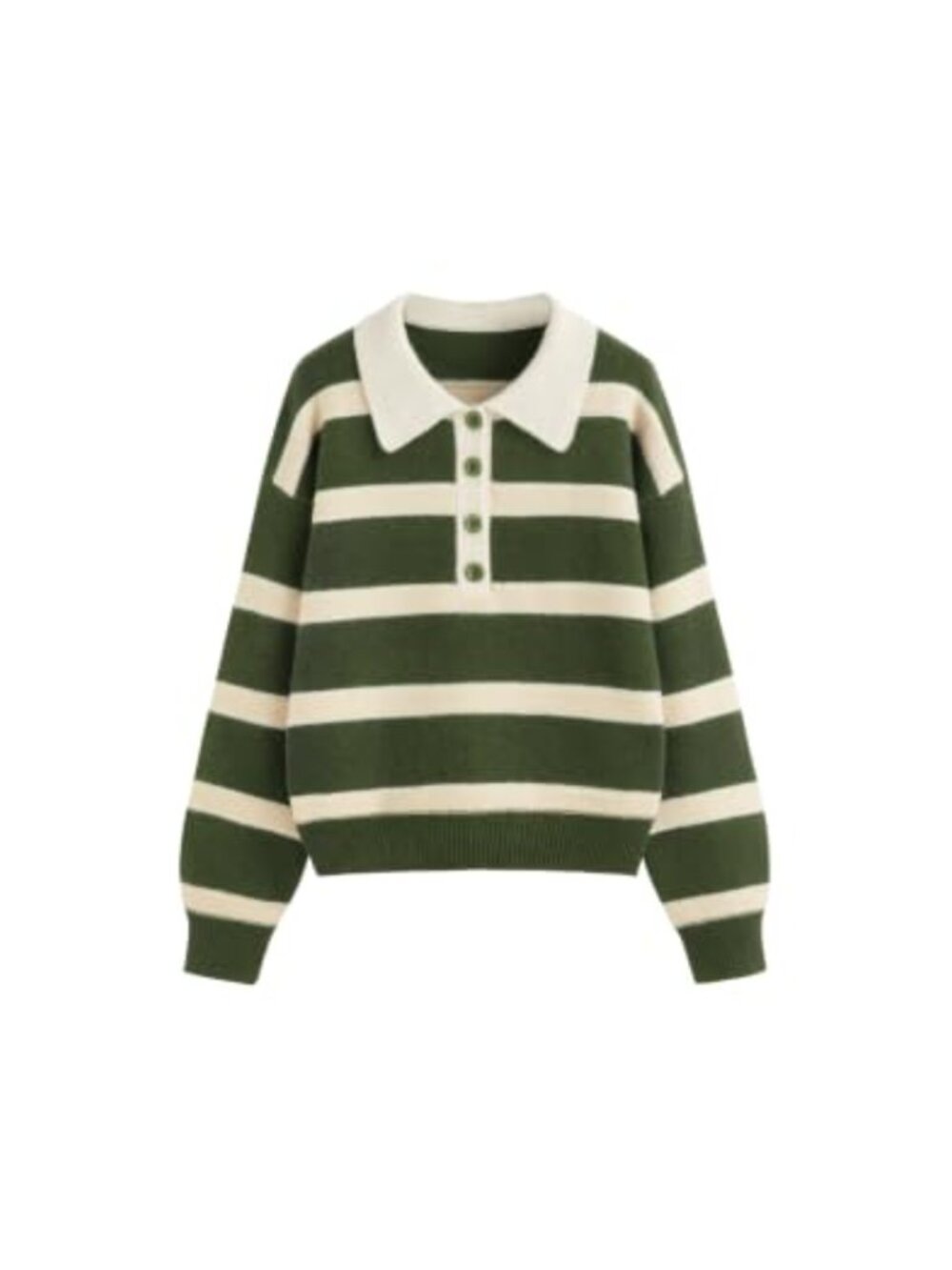 Striped Polo Sweater Half Button Knit Pullover Fall Shirt